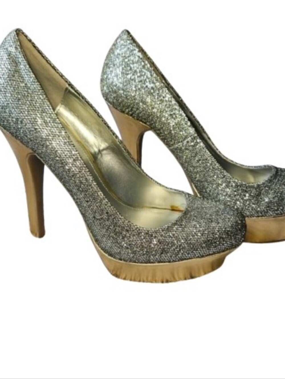 Jennifer Lopez Marilyn Glitter Platform Pumps Silver Gold Stiletto Heels 8M